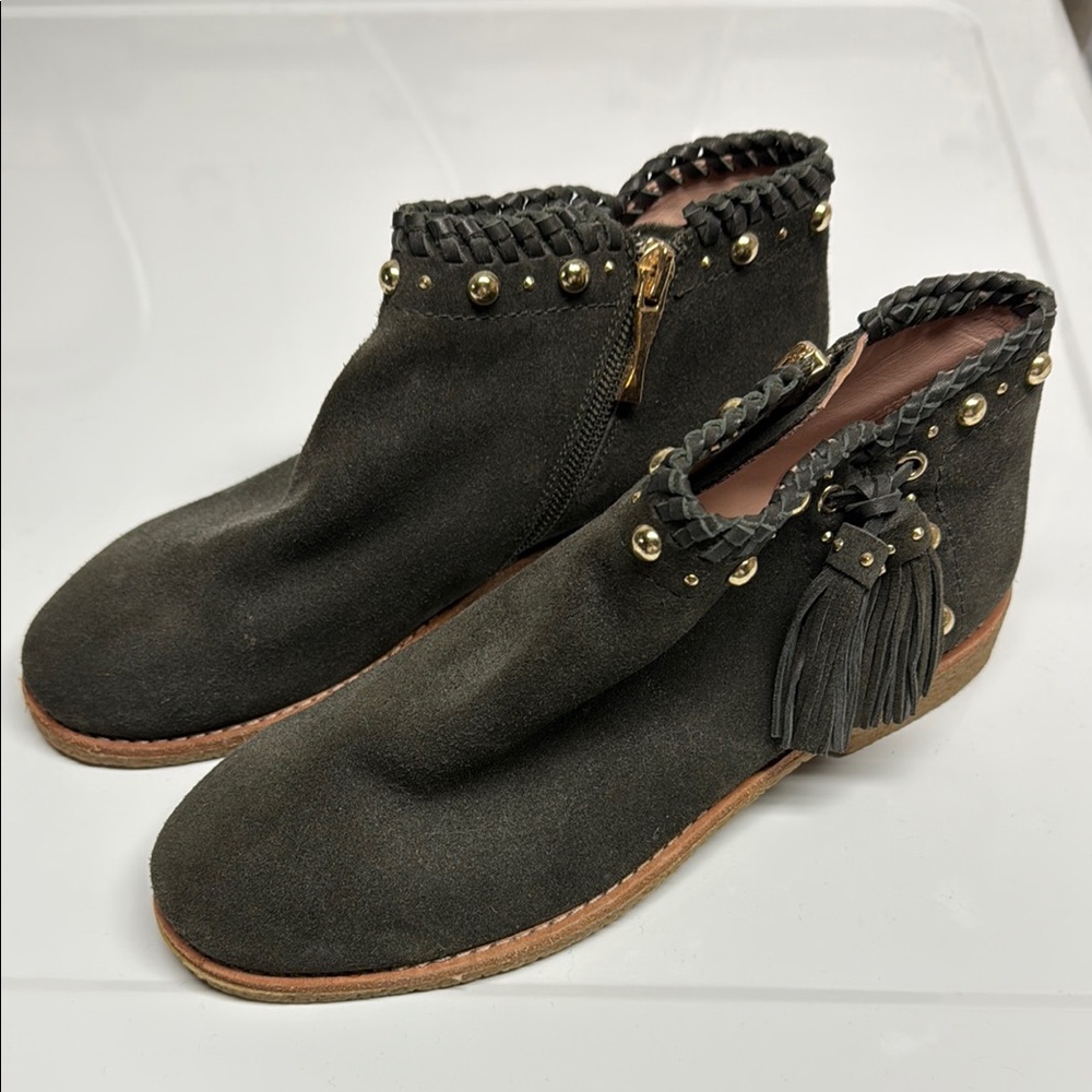 Kate Spade Gray and Gold Ankle Booties with Braided Detail